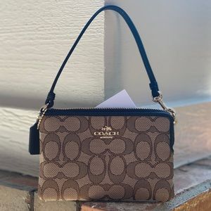 Coach Corner Zip Signature Khaki Canvas Wristlet